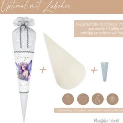 Feen Stoff Schultüte Elfe Mädchen Name Rosa Prinzessin Personalisiert Märchen Blumen Prinzessin Boho Einschulungstüte Zuckertüte Datum 70 cm| Optional mit Füllkissen und Spitzenschutz