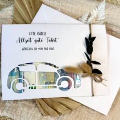 Führerschein Geldgeschenk Karte I Personalisierte Bestanden Glückwunschkarte Auto I persönliches Geschenk | Geld verschenken