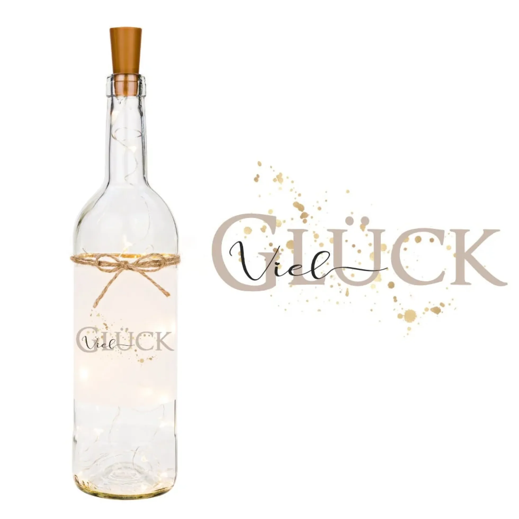 Flaschenlicht "Viel Glück" | Persönliches Geschenk als Glücksbringer | 6 Motivvarianten zur Auswahl