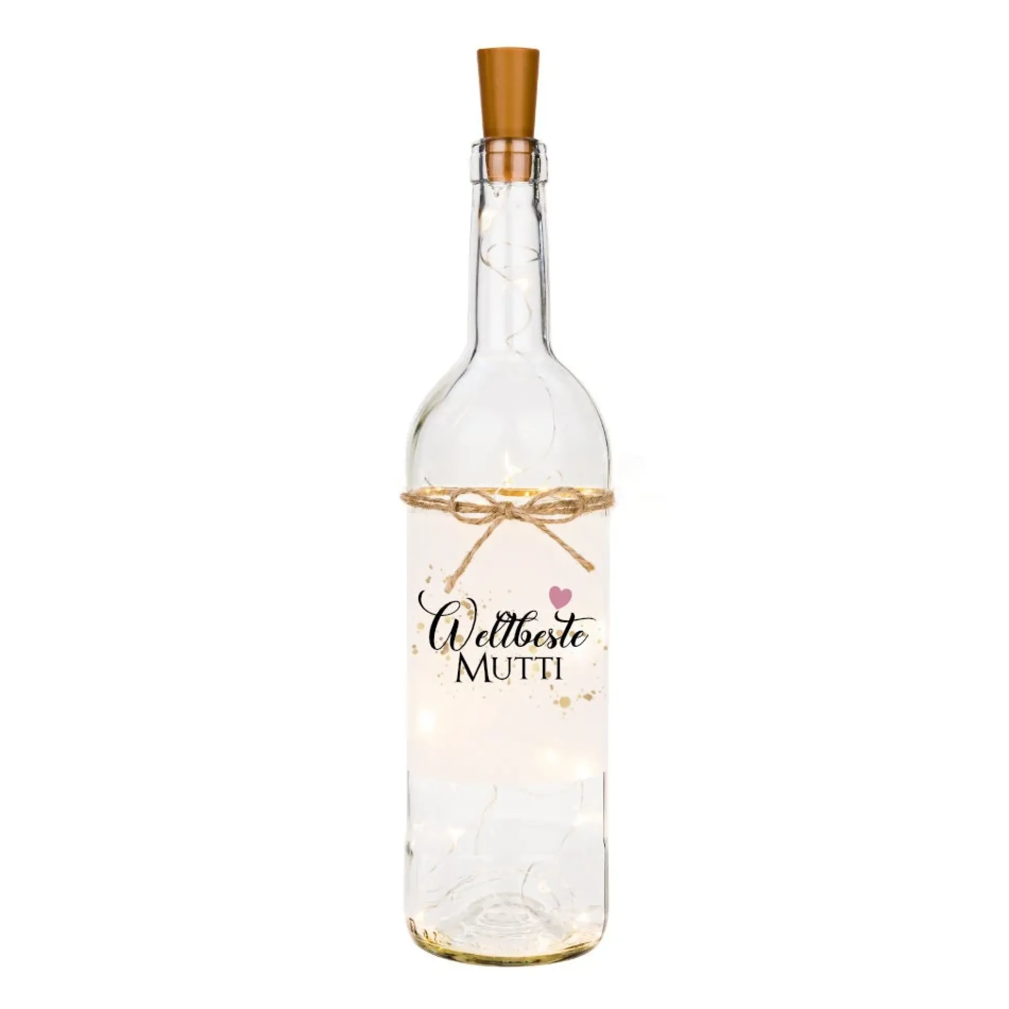 Flaschenlicht "Weltbeste Mutti" | Geschenk für die Mama | Leuchtflasche mit Korken u. LED Lichterkette