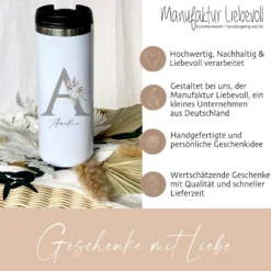 Floraler Thermobecher mit Namen und Buchstaben