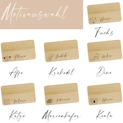 Frühstücksbrett aus Holz mit Tiermotiven und Wunschnamen graviert | Große Motivauswahl