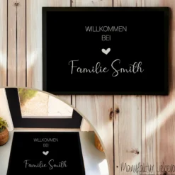 Fußmatte personalisiert mit dem Namen der Familie | Optional als Set mit Türschild erhältlich