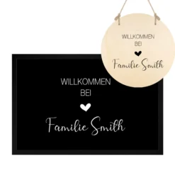 Fußmatte personalisiert mit dem Namen der Familie | Optional als Set mit Türschild erhältlich