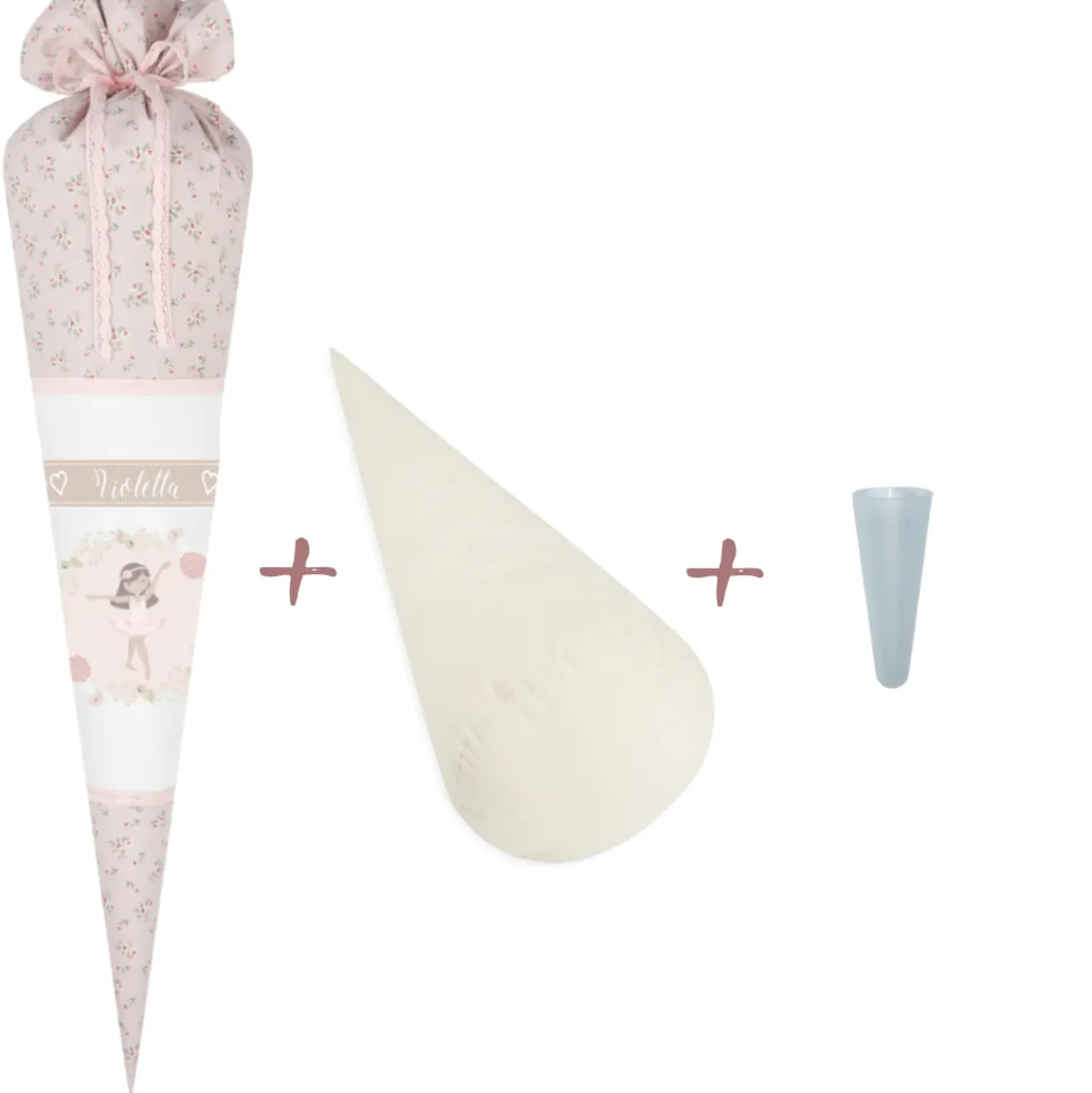 Geblümte Schultüte "Ballerina" aus Stoff | Personalisiert mit dem Namen für Mädchen | Optional mit Füllkissen und Spitzenschutz