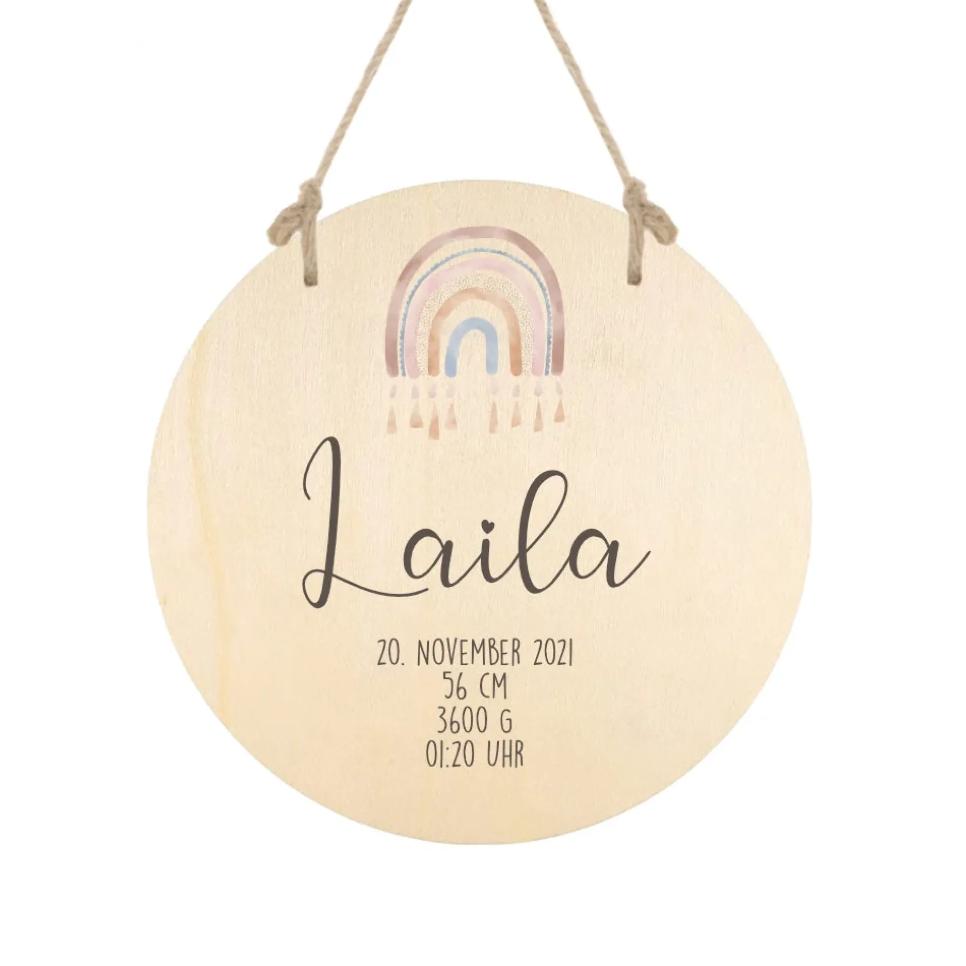 Geburtstafel aus Holz "Regenbogen" | Personalisiert mit Namen u. Geburtsdaten des Babys | Besonderes Geschenk zur Geburt u. Taufe | Geschenkidee in 6 Motivvarianten für Mädchen und Jungen