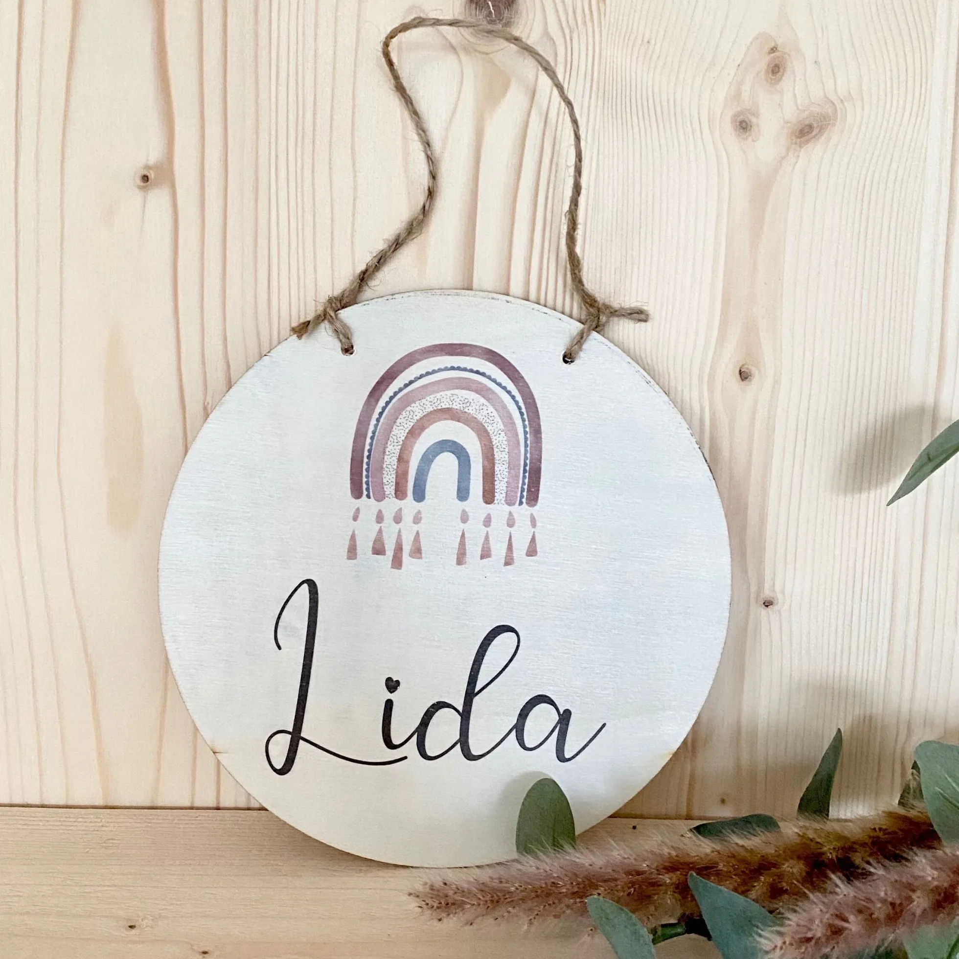 Geburtstafel "Regenbogen" aus Holz | Handgefertigt mit Namen u. Geburtsdaten | Personalisiertes Geschenk zur Geburt u. Taufe des Babys | Persönliche Geschenkidee für Neugeborene | Babygeschenk in 6 Motivvarianten für Mädchen und Jungen