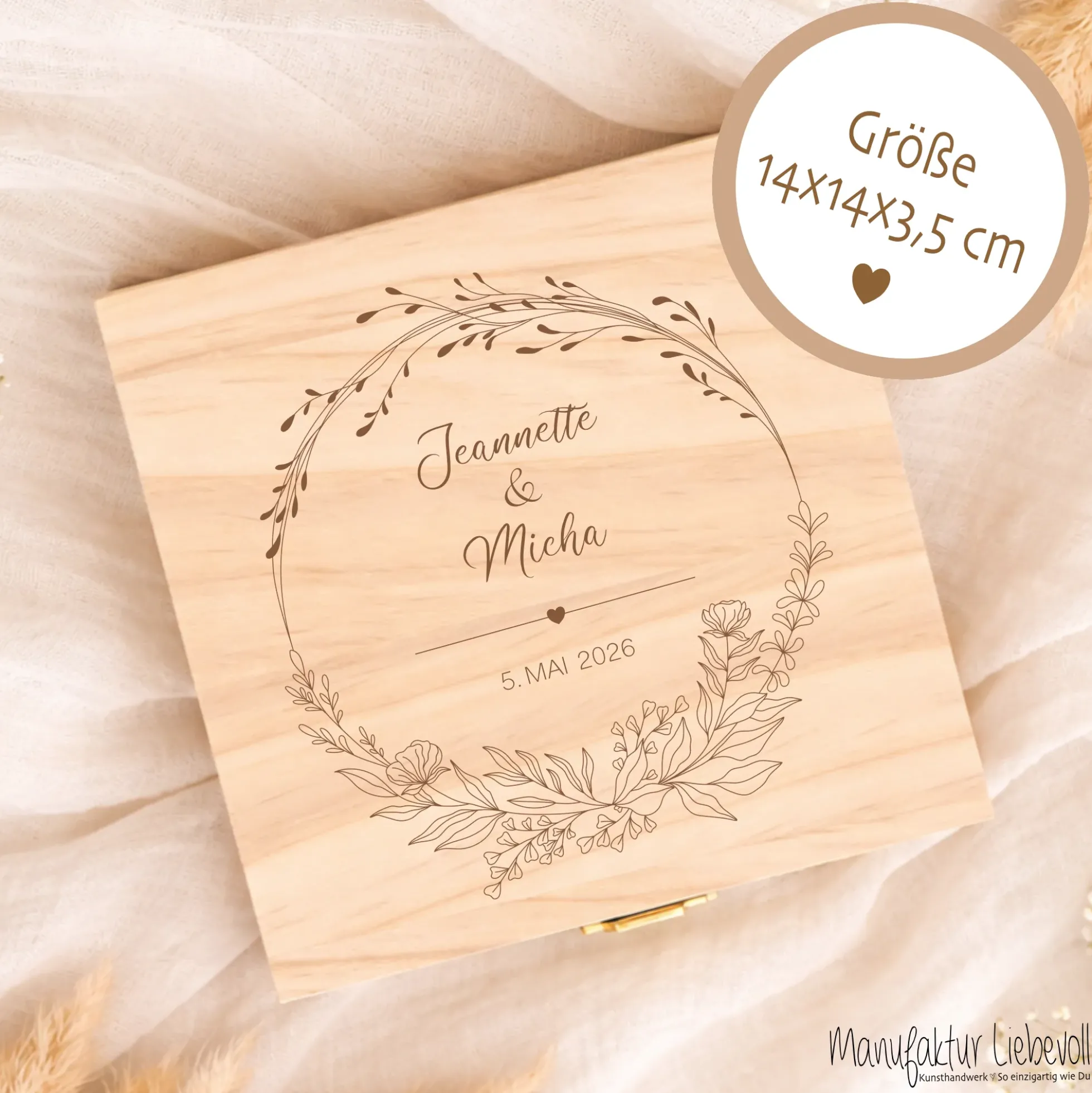 Geldgeschenk Hochzeit personalisiert | Hochzeitsgeschenk Brautpaar mit Namen & Datum | Holzbox Geldgeschenk Hochzeit mit Jutesack