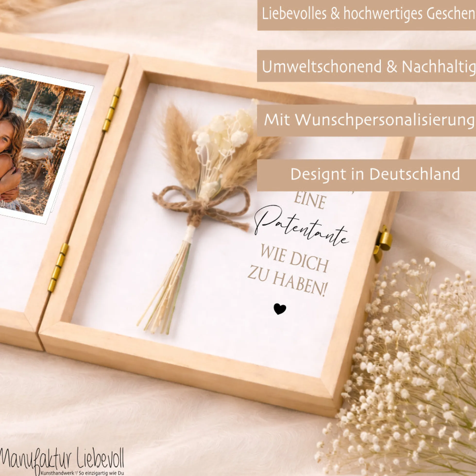 Geschenk Patentante Patenonkel personalisiert | Taufe Geschenk Patentante Patenonkel | Fotogeschenk Holzbox mit Namen Nichte Neffe Geschenk