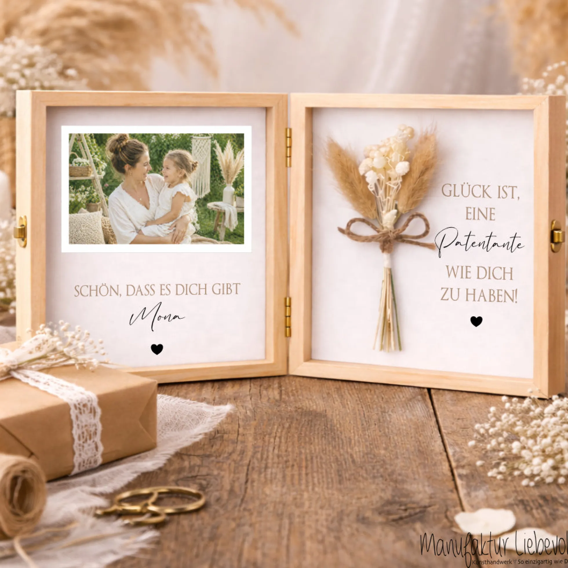 Geschenk Patentante Patenonkel personalisiert | Taufe Geschenk Patentante Patenonkel | Fotogeschenk Holzbox mit Namen Nichte Neffe Geschenk