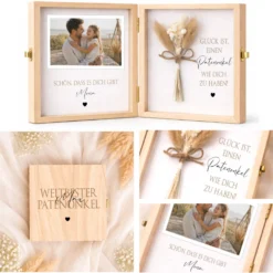 Geschenk Patentante Patenonkel personalisiert | Taufe Geschenk Patentante Patenonkel | Fotogeschenk Holzbox mit Namen Nichte Neffe Geschenk