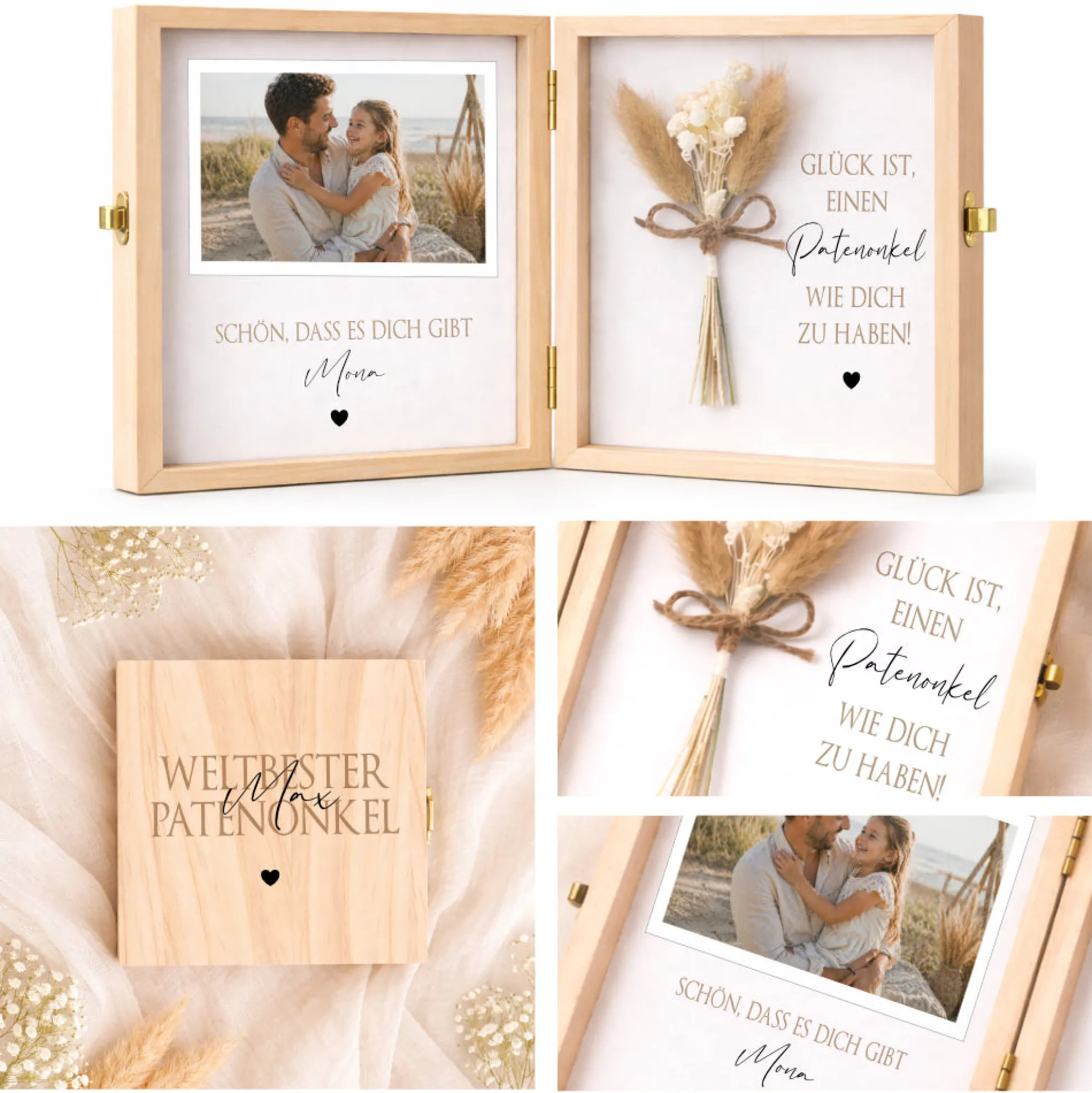 Geschenk Patentante Patenonkel personalisiert | Taufe Geschenk Patentante Patenonkel | Fotogeschenk Holzbox mit Namen Nichte Neffe Geschenk
