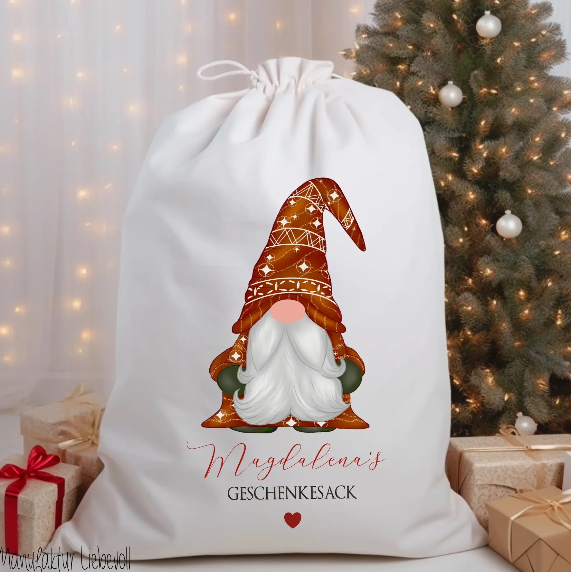 Geschenksack Namen Nikolaussack "Wichtel" Kinder Erwachsene Weihnachtsmannsack