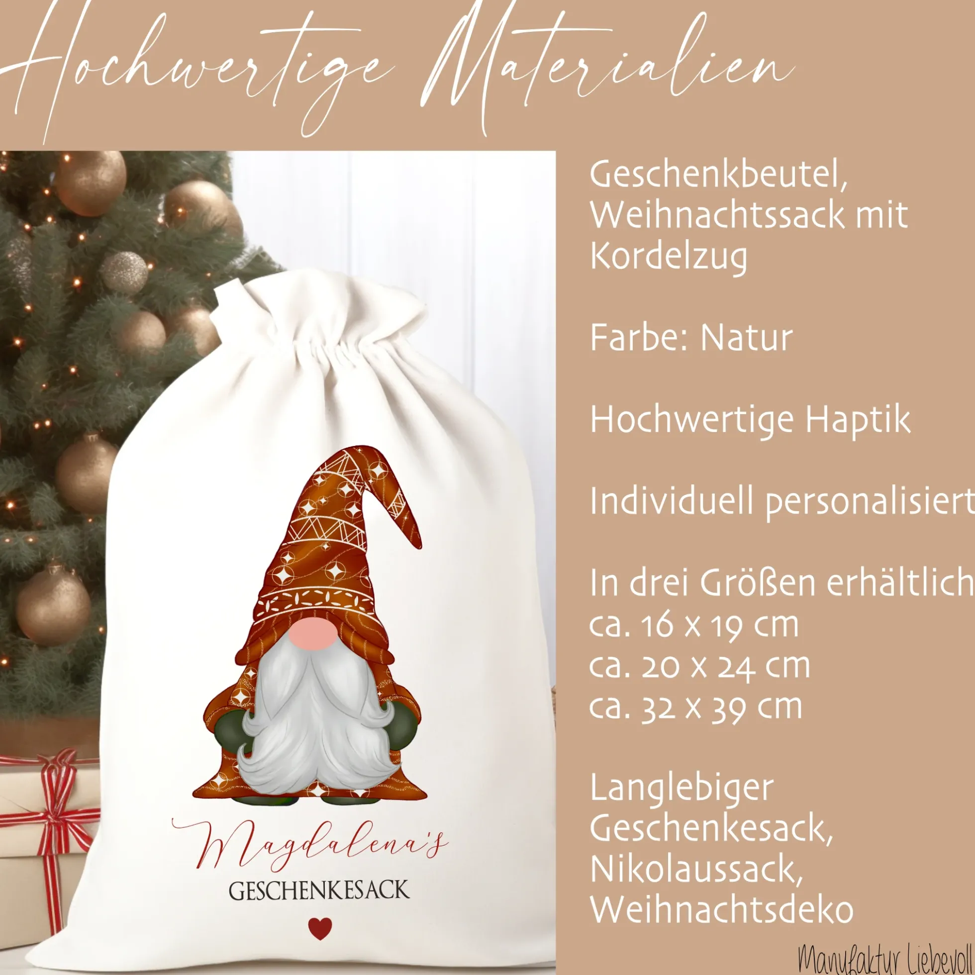 Geschenksack Namen Nikolaussack "Wichtel" Kinder Erwachsene Weihnachtsmannsack