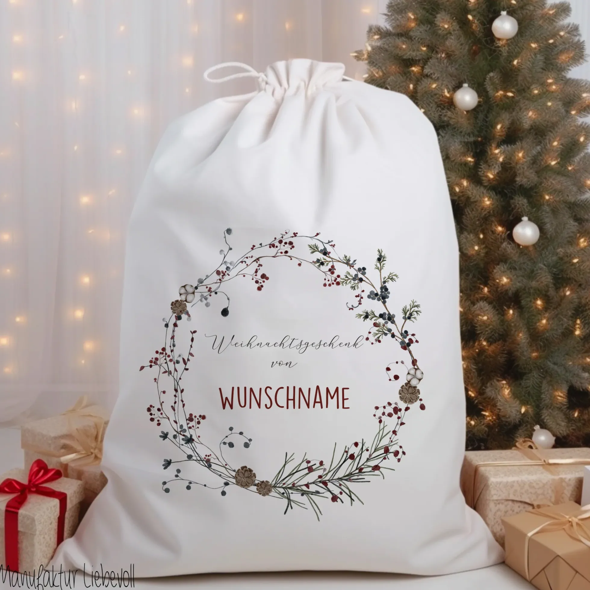 Geschenksack Namen Nikolaussack "Kranz" Kinder Erwachsene Weihnachtsmannsack