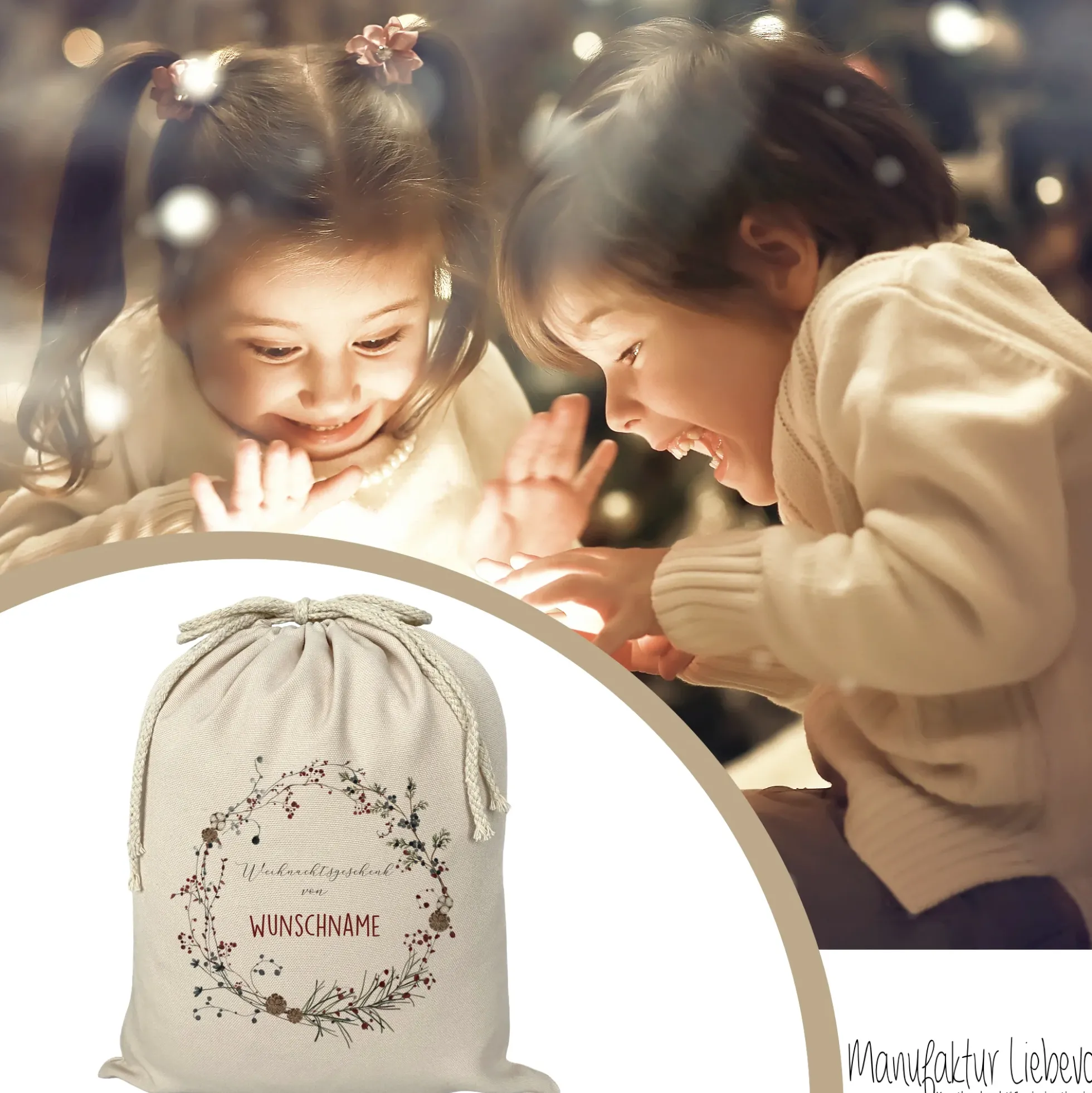 Geschenksack Namen Nikolaussack "Kranz" Kinder Erwachsene Weihnachtsmannsack