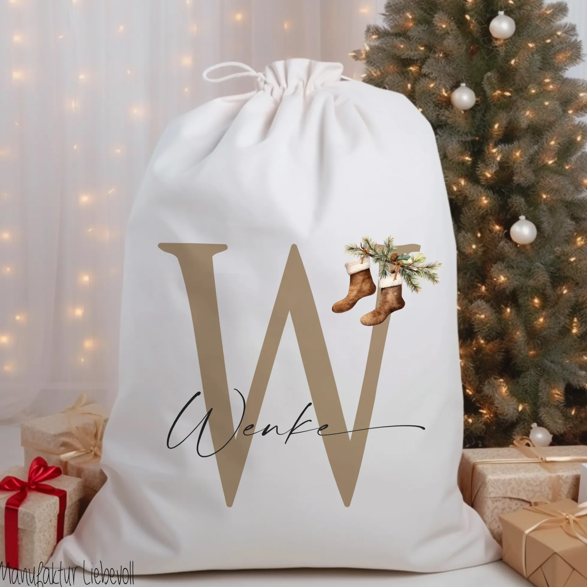 Geschenksack Namen Nikolaussack "Weihnachtsstrümpfe" Kinder Erwachsene Weihnachtsmannsack