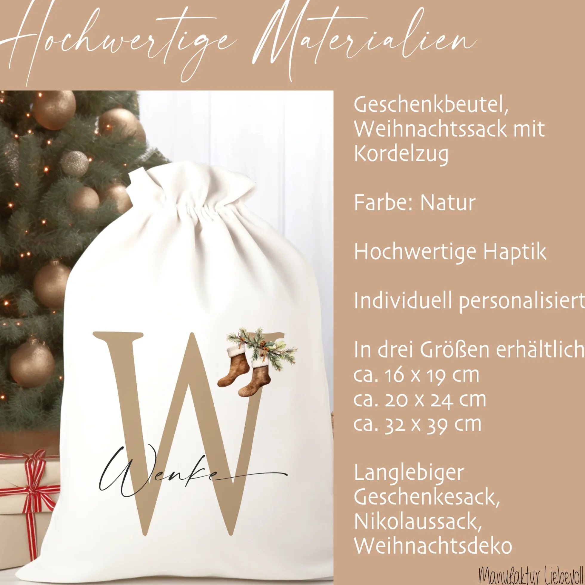 Geschenksack Namen Nikolaussack "Weihnachtsstrümpfe" Kinder Erwachsene Weihnachtsmannsack
