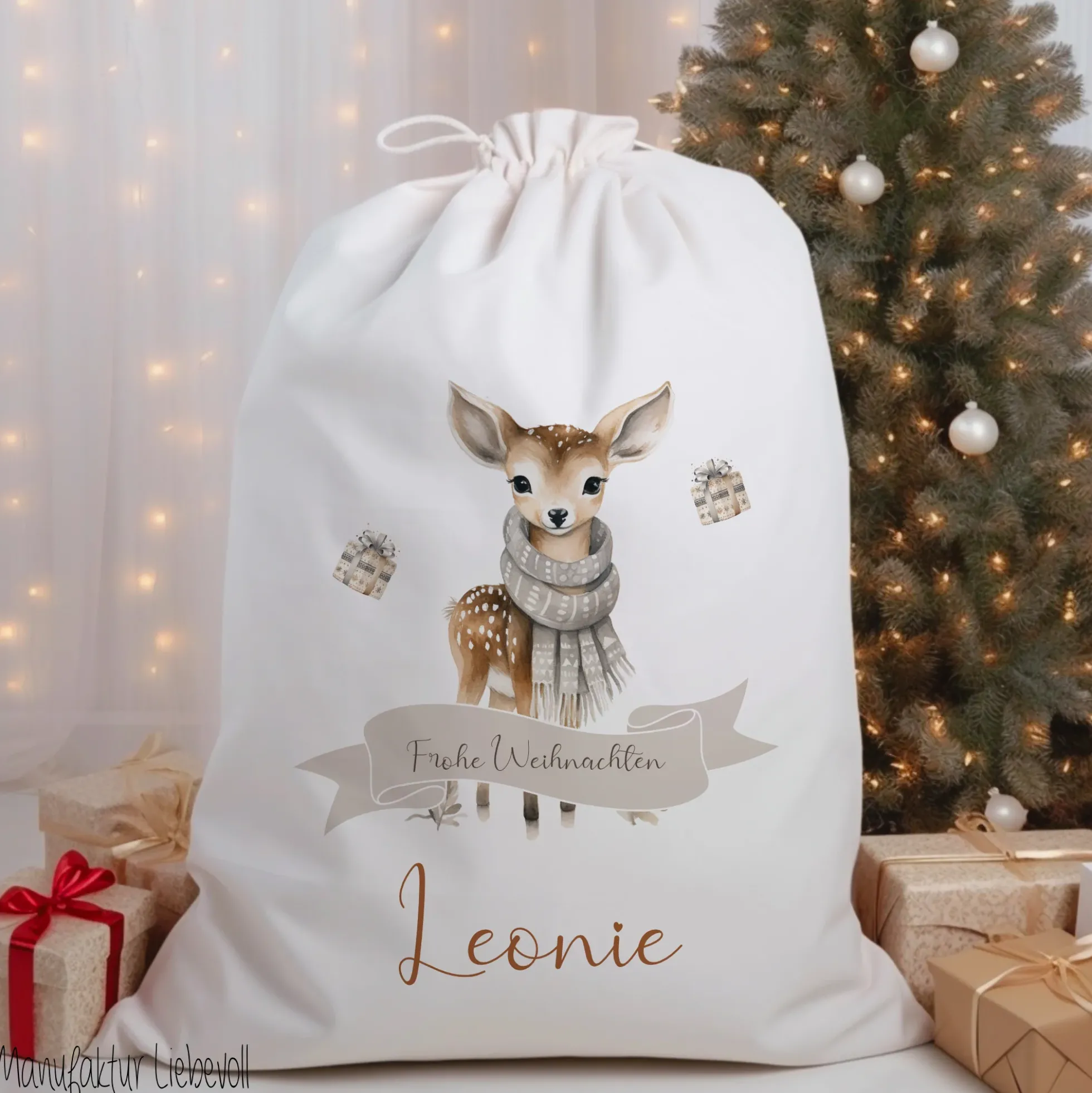 Geschenksack Namen Nikolaussack "Rehkitz" Kinder Erwachsene Weihnachtsmannsack