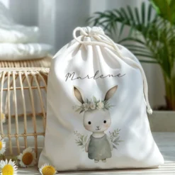 Geschenksack Ostern Osterhase Name Ostertüte zum Befüllen Stoff Ostergeschenke für Baby Kind Osterbeutel Geschenkbeutel