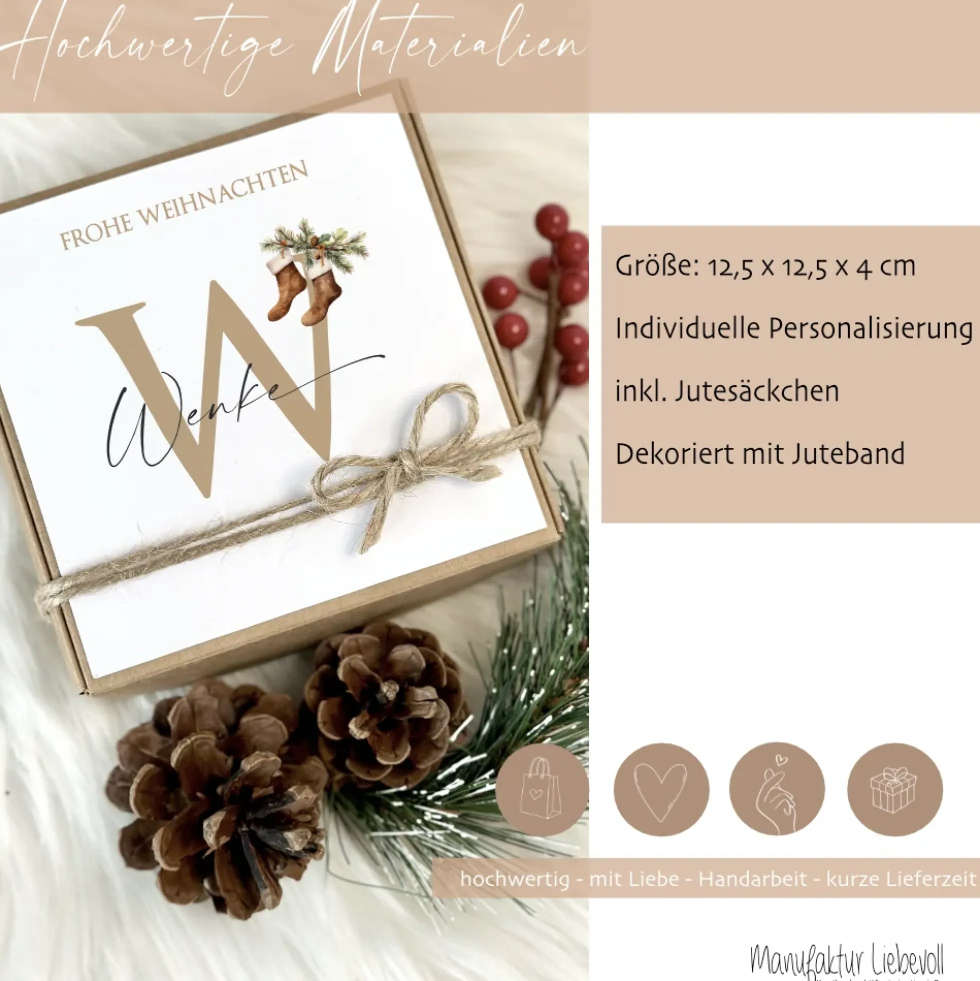 Geschenkschachtel Frohe Weihnachten I Geschenk Box Monogramm mit Namen Personalisiert I Weihnachtsgeschenk Karte I 3 Varianten