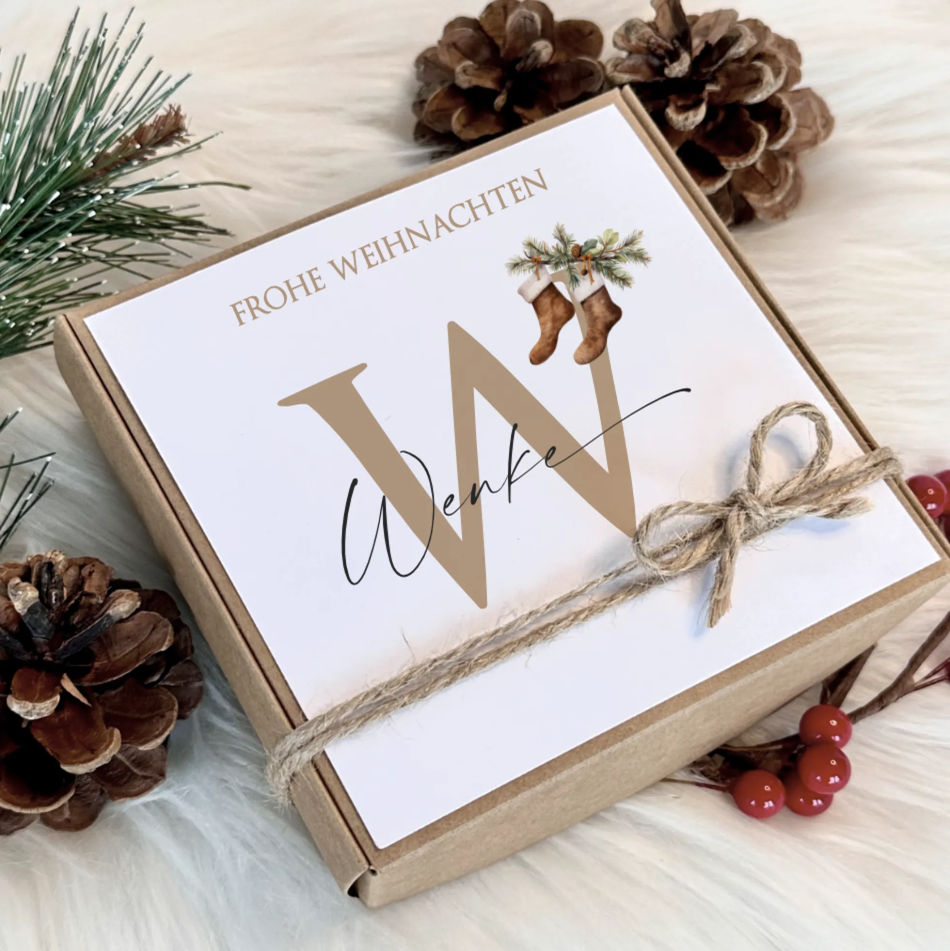 Geschenkschachtel Frohe Weihnachten I Geschenk Box Monogramm mit Namen Personalisiert I Weihnachtsgeschenk Karte I 3 Varianten