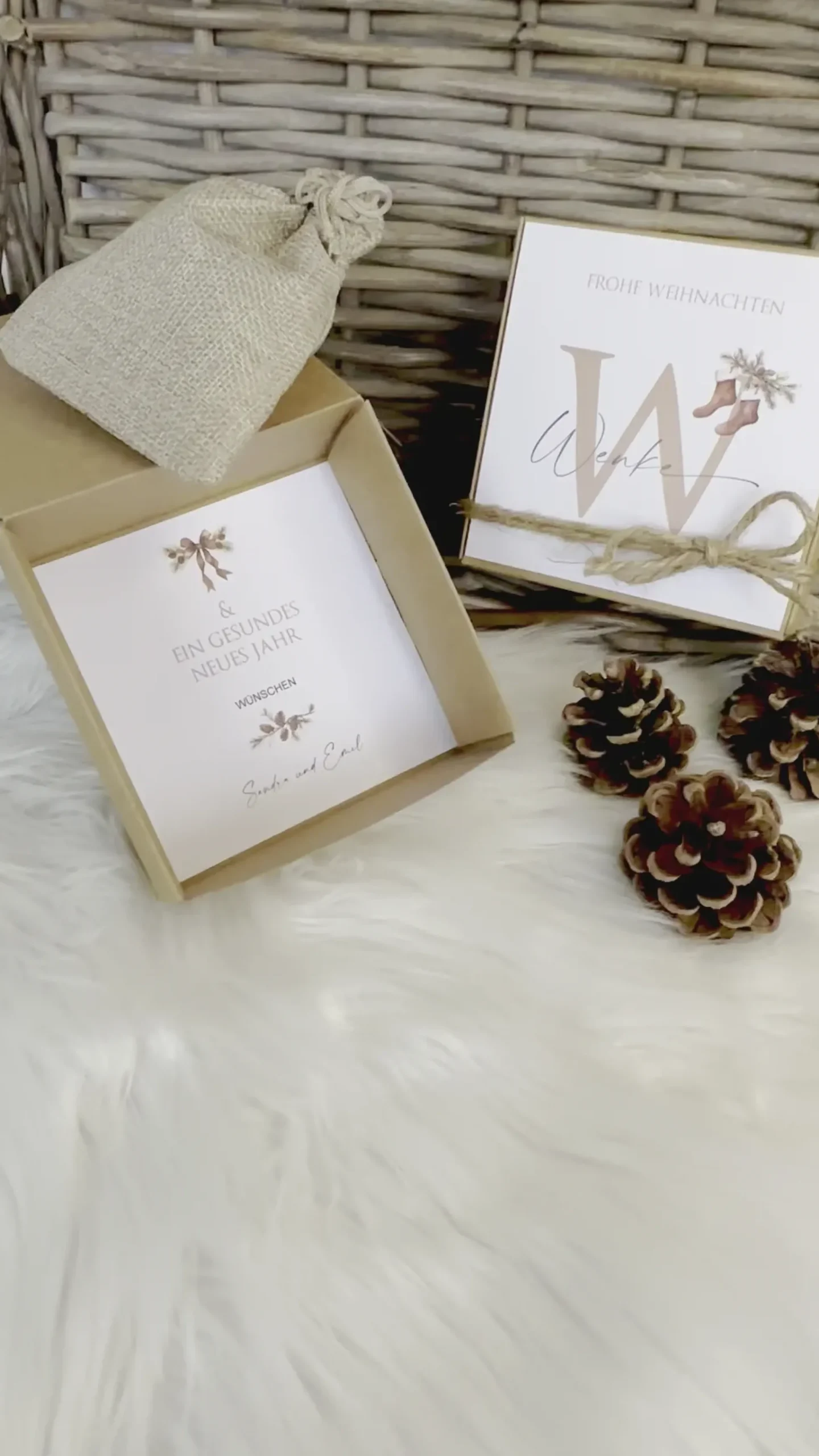 Geschenkschachtel Frohe Weihnachten I Geschenk Box Monogramm mit Namen Personalisiert I Weihnachtsgeschenk Karte I 3 Varianten