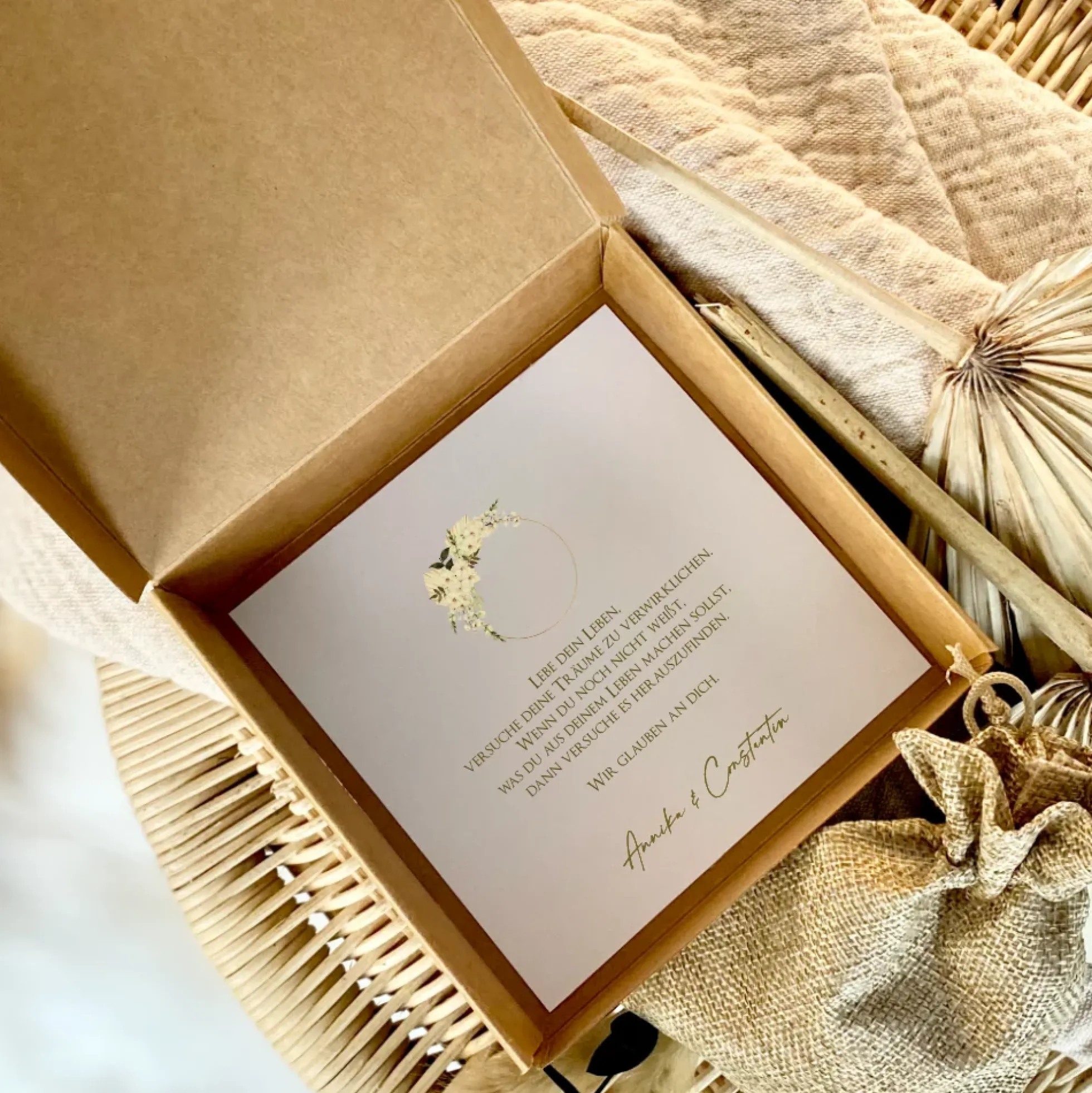 Geschenkschachtel mit Karte Jugendweihegeschenk, Konfirmaion Geschenk, Kommunion Karte mit Namen, Geldgeschenk Box inkl. Jutebeutel I Manufaktur Liebevoll