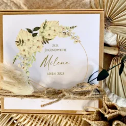 Geschenkschachtel mit Karte Jugendweihegeschenk, Konfirmaion Geschenk, Kommunion Karte mit Namen, Geldgeschenk Box inkl. Jutebeutel I Manufaktur Liebevoll