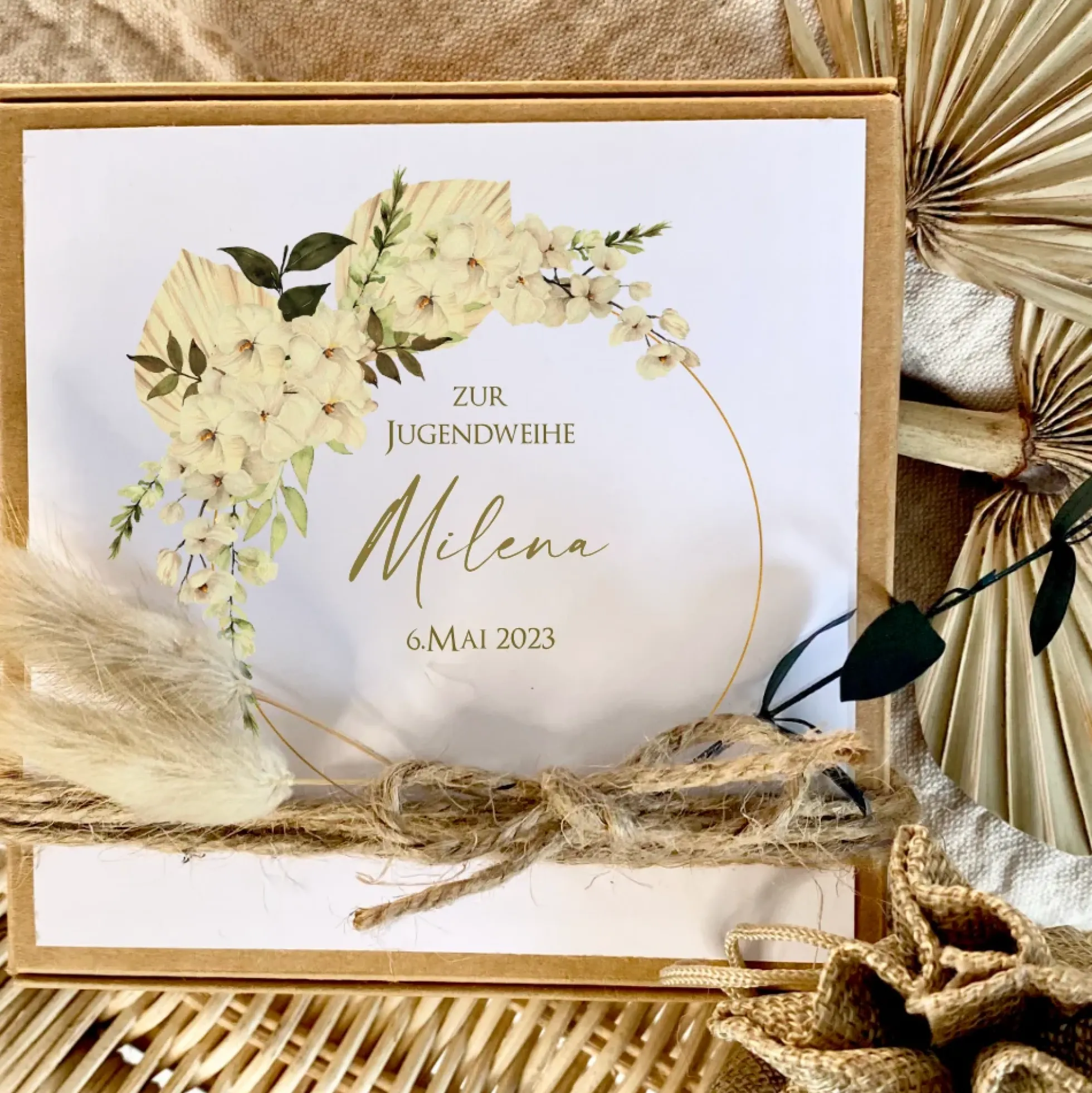 Geschenkschachtel mit Karte Jugendweihegeschenk, Konfirmaion Geschenk, Kommunion Karte mit Namen, Geldgeschenk Box inkl. Jutebeutel I Manufaktur Liebevoll