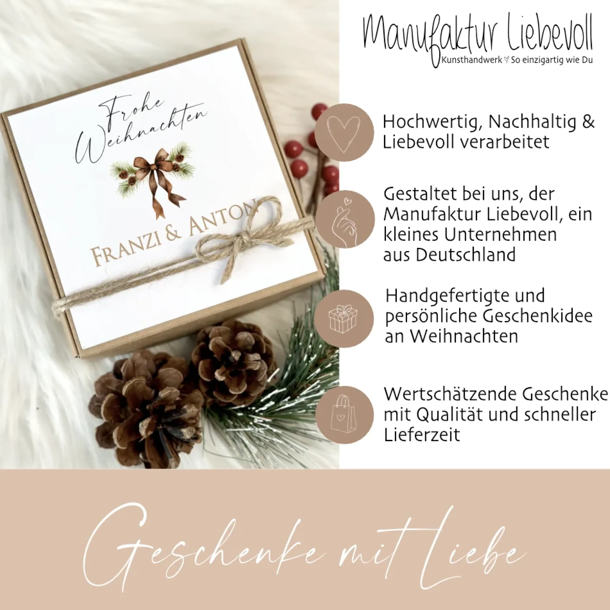 Geschenkschachtel Weihnachtsschleife Geschenkidee an Weihnachten I Geschenk Box mit Namen Personalisiert I Weihnachtsgeschenk Karte I 3 Varianten