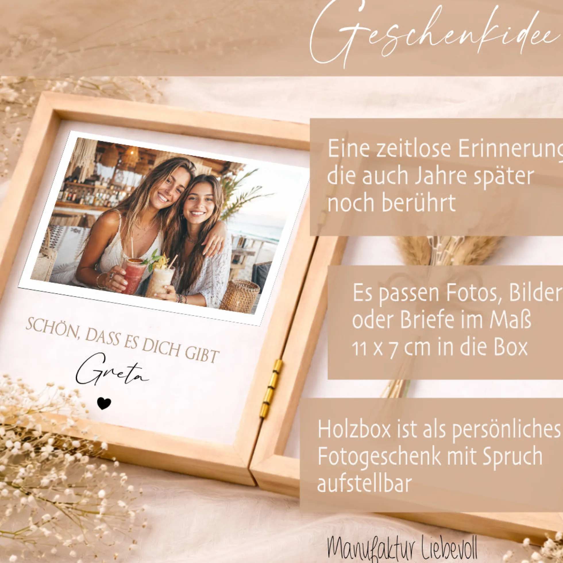 Geschenk Schwester Bruder personalisiert | Geschwister Geschenk Geburtstag Weihnachten | Fotogeschenk Holzbox mit Namen und Spruch