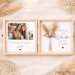 Geschenk Schwester Bruder personalisiert | Geschwister Geschenk Geburtstag Weihnachten | Fotogeschenk Holzbox mit Namen und Spruch