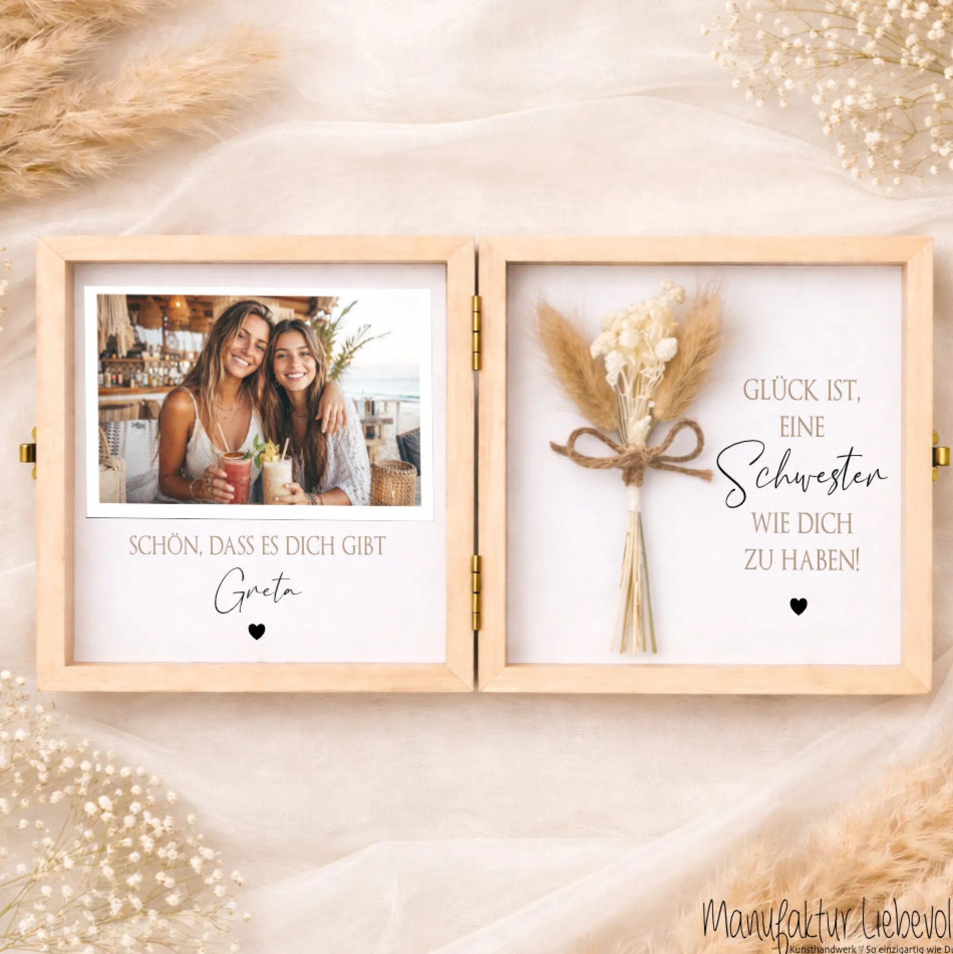Geschenk Schwester Bruder personalisiert | Geschwister Geschenk Geburtstag Weihnachten | Fotogeschenk Holzbox mit Namen und Spruch