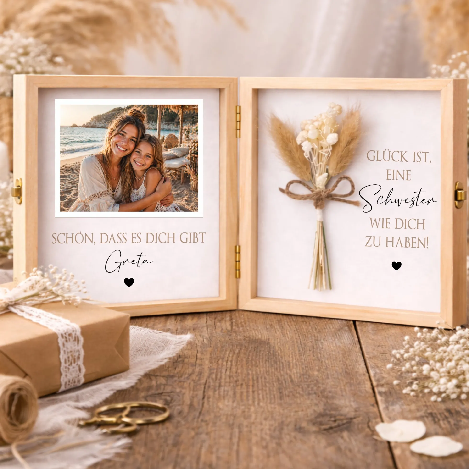 Geschenk Schwester Bruder personalisiert | Geschwister Geschenk Geburtstag Weihnachten | Fotogeschenk Holzbox mit Namen und Spruch