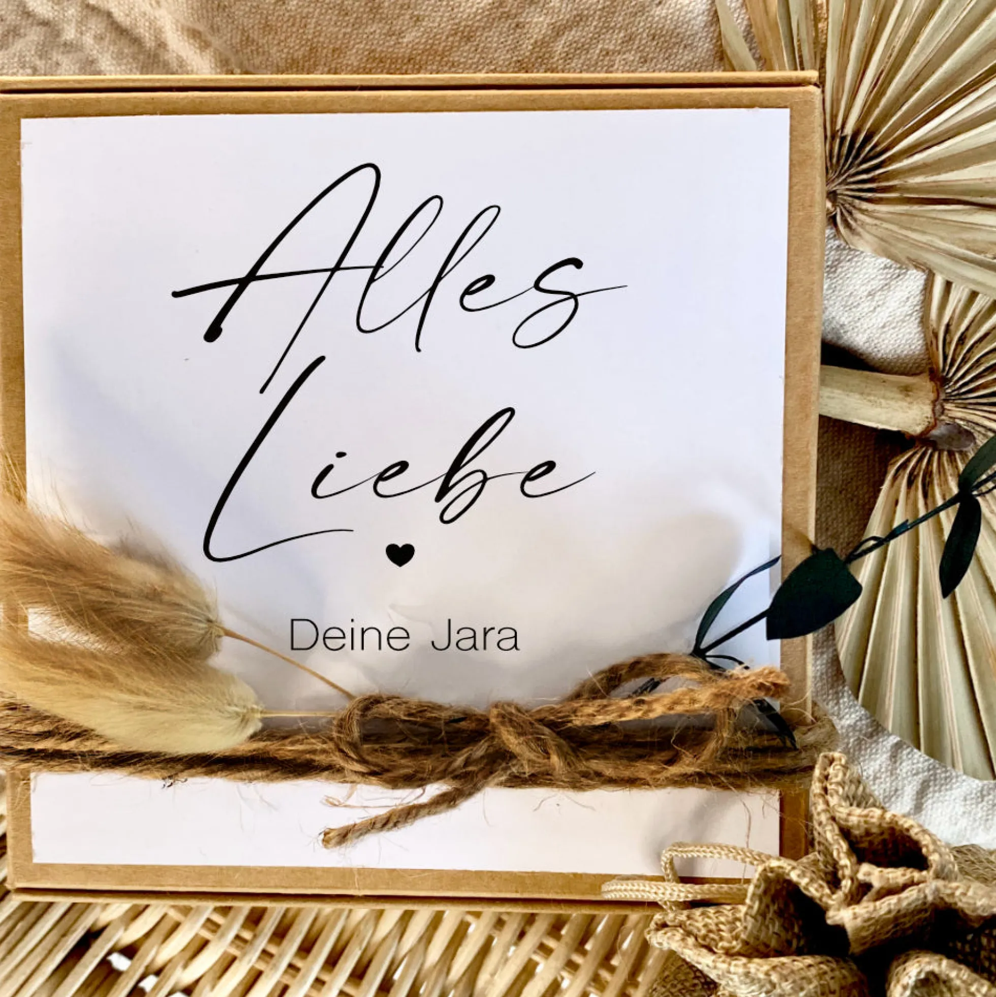 Geschenkverpackung "Alles Liebe" mit personalisierten Wunschtext, Geldgeschenk: Geburtstag, Hochzeit, Ruhestand, Abschied