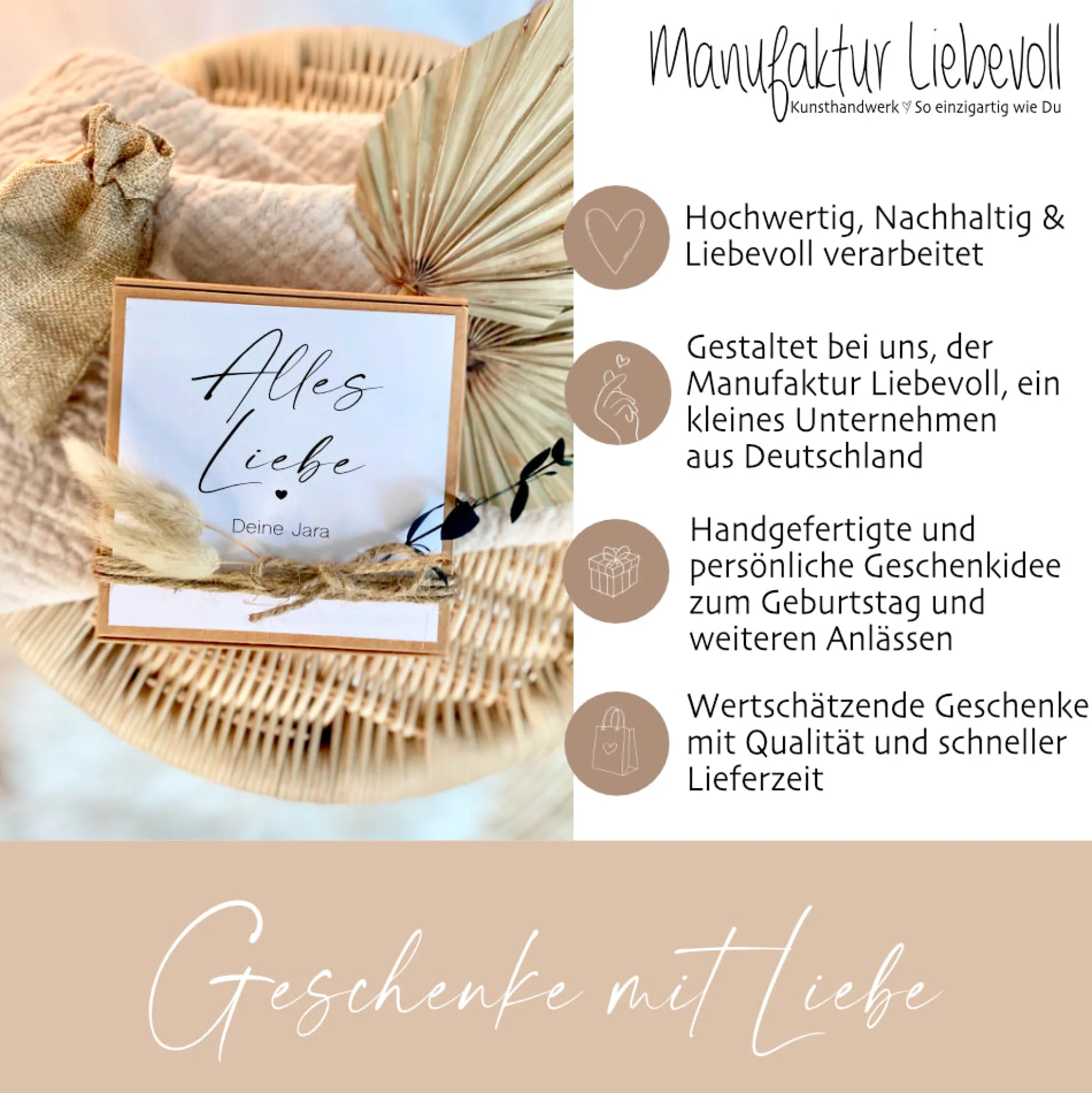 Geschenkverpackung "Alles Liebe" mit personalisierten Wunschtext, Geldgeschenk: Geburtstag, Hochzeit, Ruhestand, Abschied