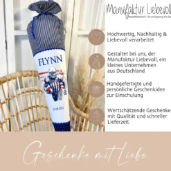 Handgenähte blaue Stoff USA Schultüte Football Amerika Sport mit Namen für Jungen Einschulungstüte Datum 70 cm | Optional mit Füllkissen und Spitzenschutz