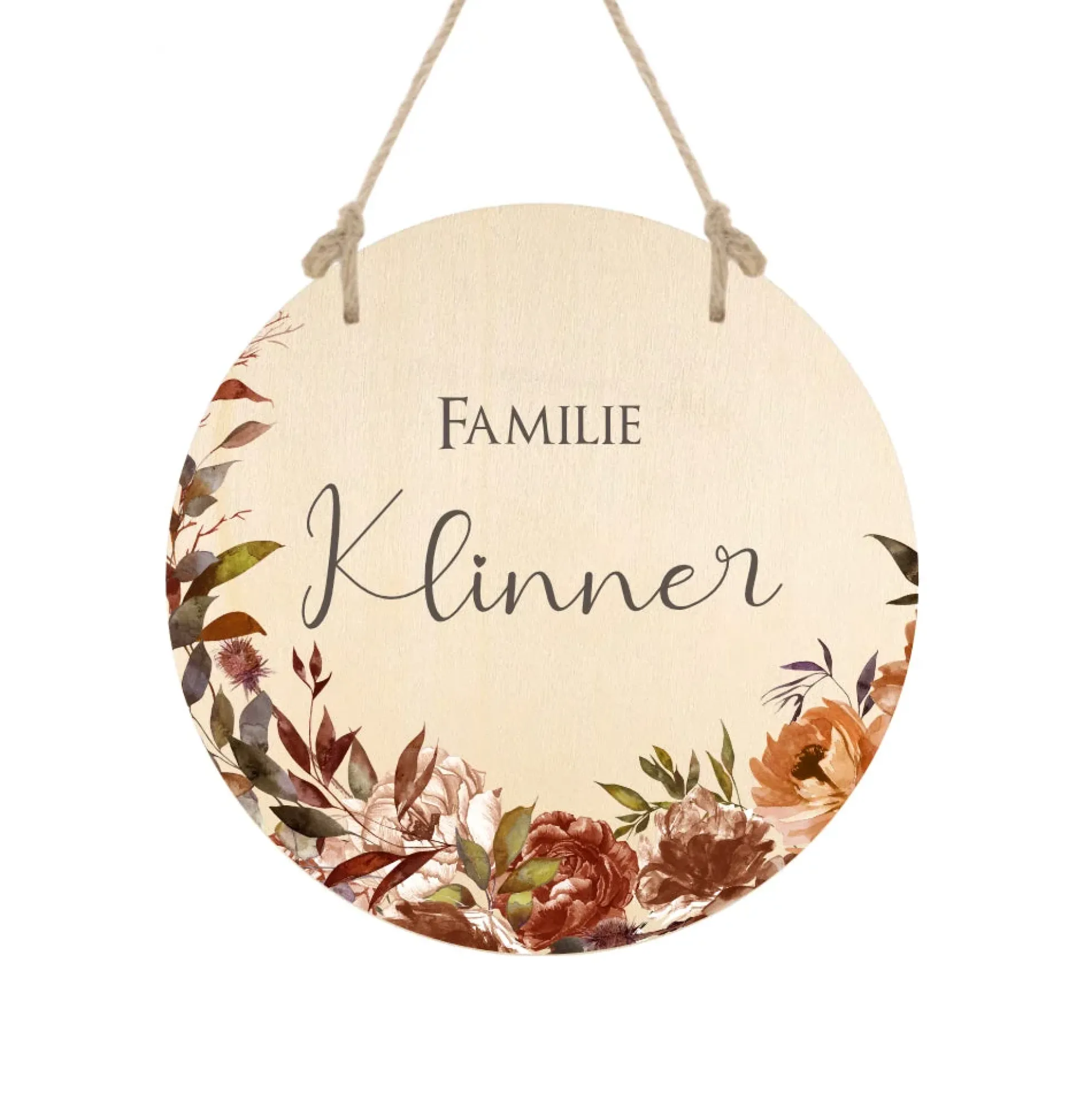 Haustürschild aus Holz "Spätblüher" | Türschild mit dem Familiennamen | Personalisiertes Geschenk u. besondere Geschenkidee für Familien | Deko für den Herbst | 3 Motivvarianten zur Auswahl