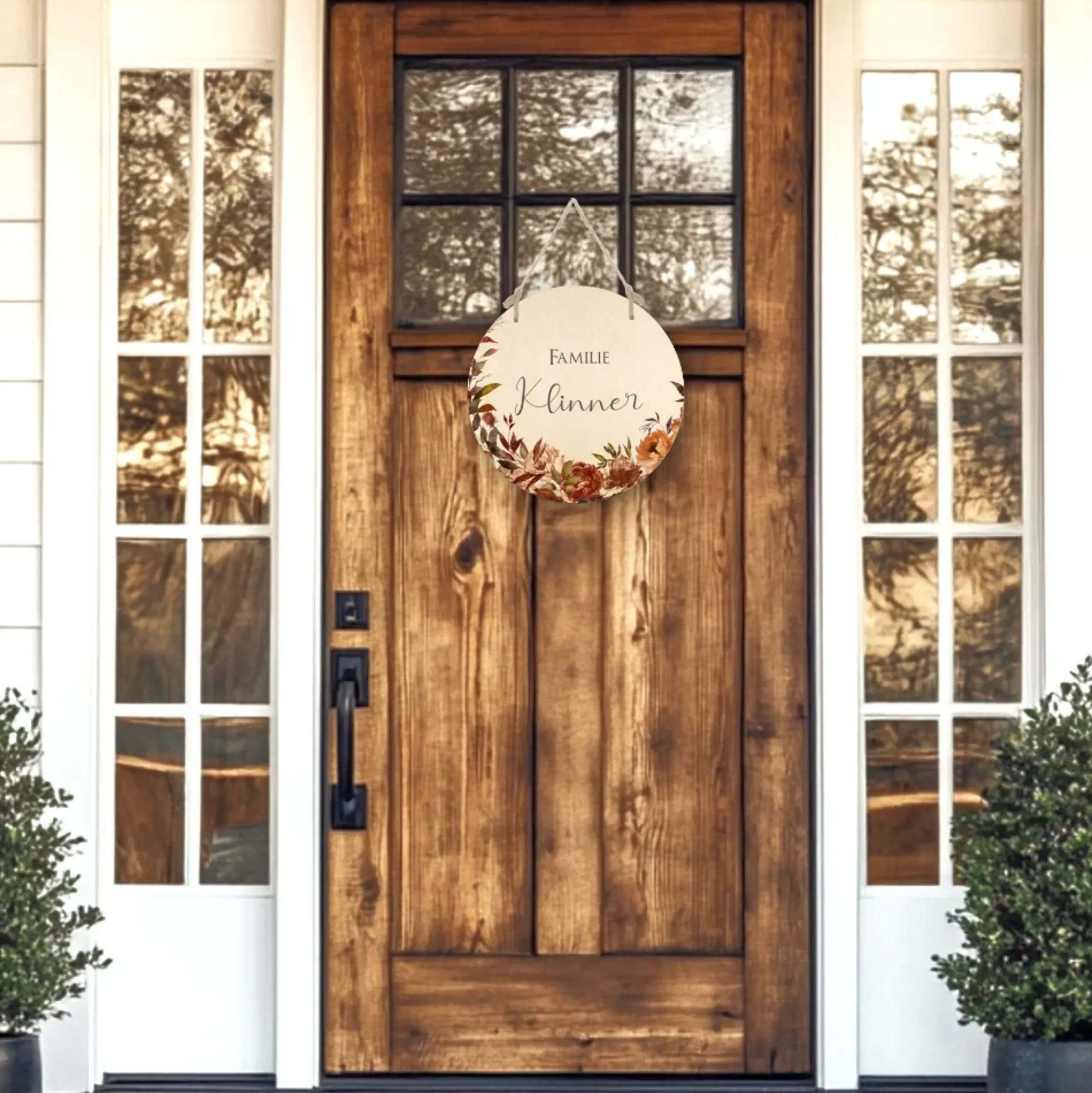 Haustürschild aus Holz "Spätblüher" | Türschild mit dem Familiennamen | Personalisiertes Geschenk u. besondere Geschenkidee für Familien | Deko für den Herbst | 3 Motivvarianten zur Auswahl