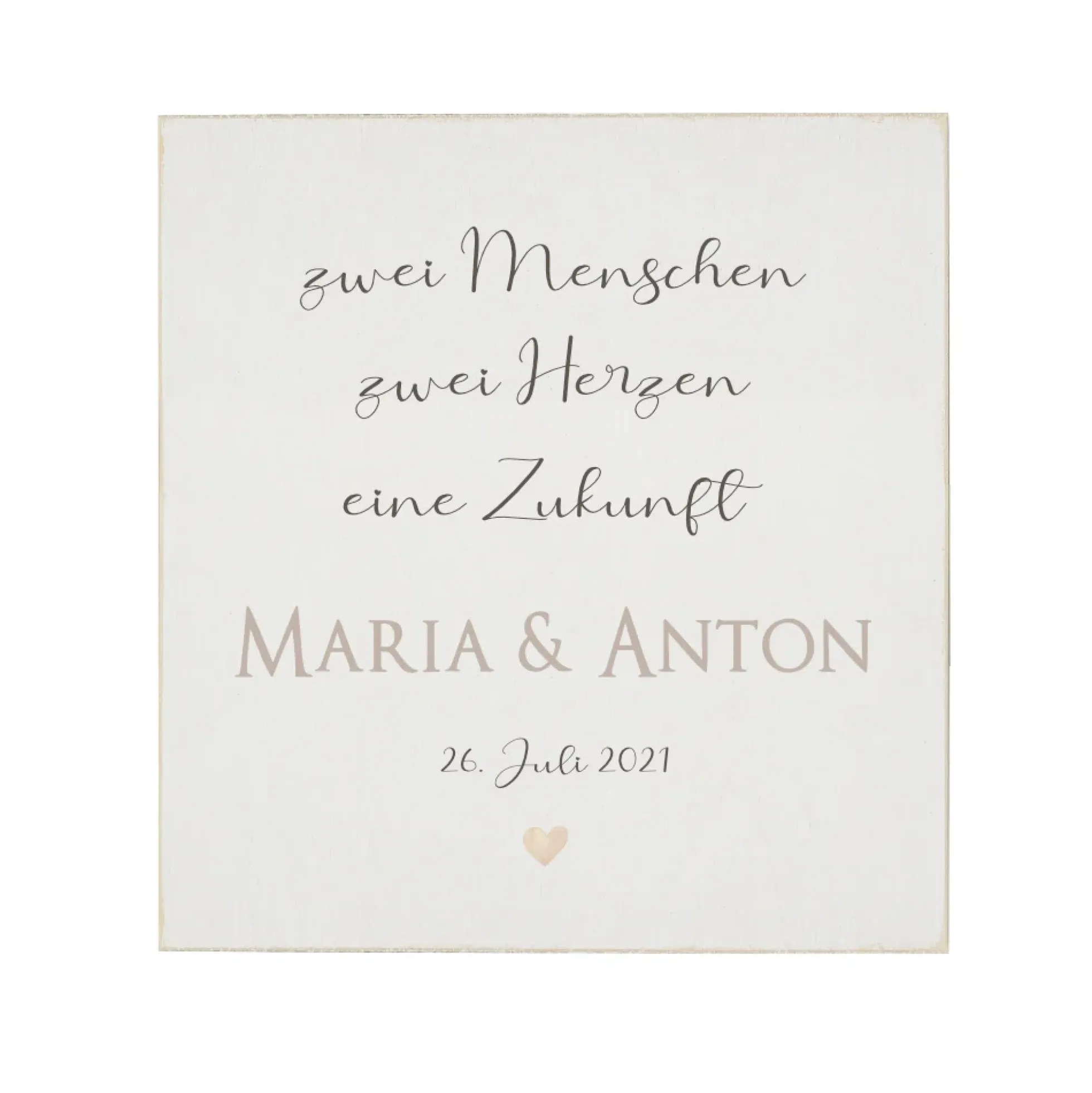 Holzbild für Paare mit Namen, Datum und Spruch "zwei Menschen, zwei Herzen, eine Zukunft“ | Originelles Geschenk für Verliebte, Ehepaare und Paare als Hochzeitsgeschenk, zum Valentinstag und zum Jahrestag