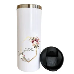 Isolierter Trinkbecher "Floral Boho" für unterwegs aus Edelstahl | Personalisiert mit Namen, Coffee to go Thermobecher | 2 Farbvarianten zur Auswahl