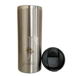 Kaffeebecher für unterwegs aus Edelstahl, personalisiert mit Namen, Coffee to go Thermobecher, Geschenkidee im floralen Design | 2 Farbvarianten zur Auswahl
