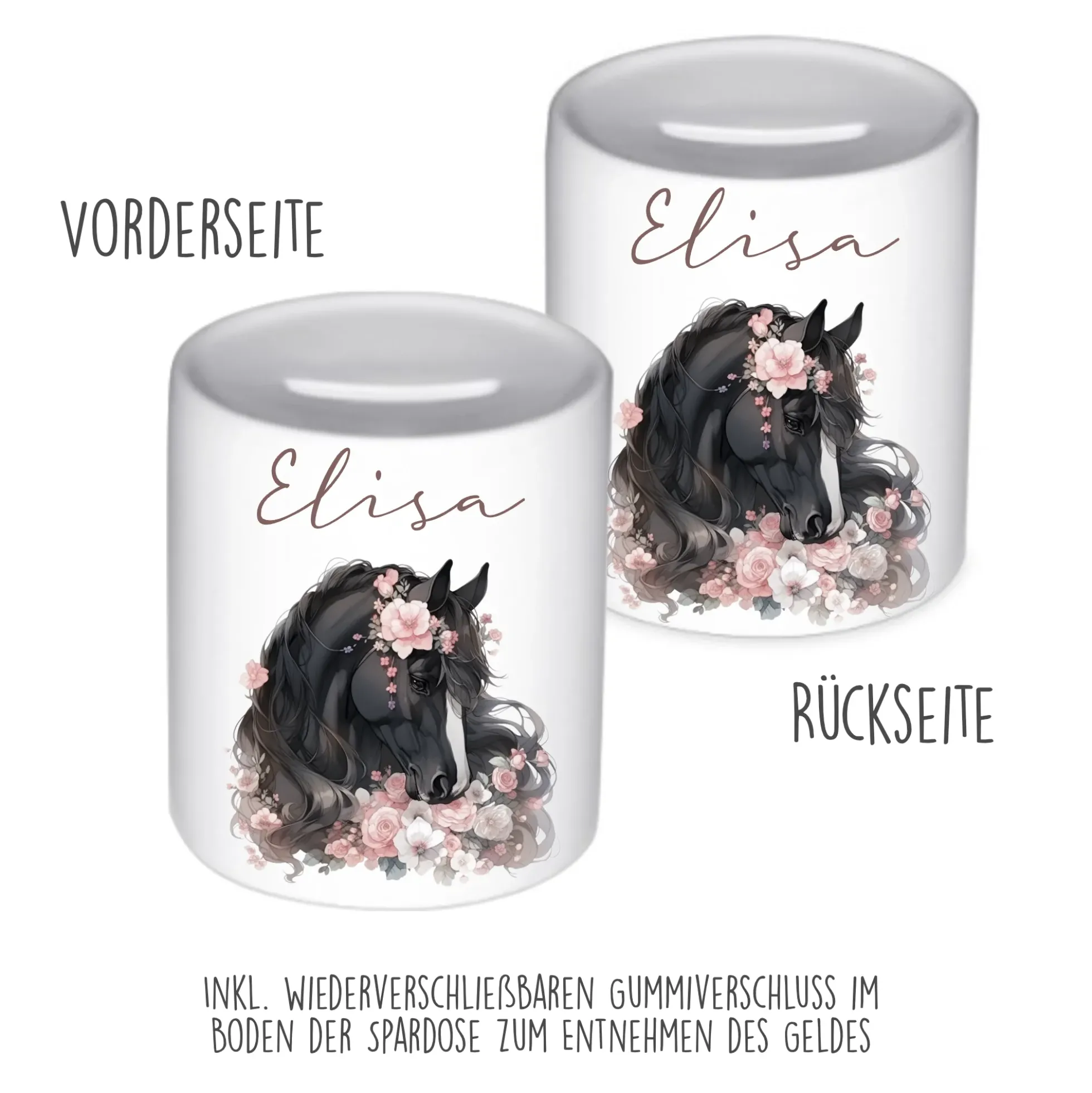 Keramik Spardose "Pony" mit Namen für Mädchen | Geschenk für Kinder | Personalisiertes Geldgeschenk I Geschenkidee zum Geburtstag | 10 Motive zur Auswahl