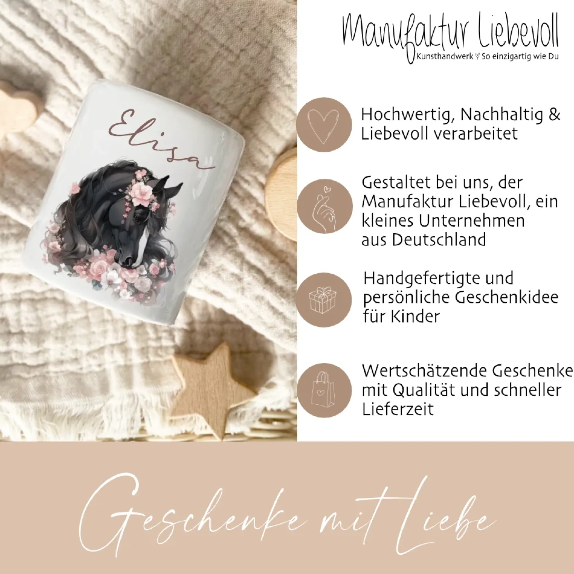 Keramik Spardose "Pony" mit Namen für Mädchen | Geschenk für Kinder | Personalisiertes Geldgeschenk I Geschenkidee zum Geburtstag | 10 Motive zur Auswahl