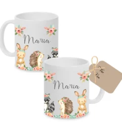 Keramiktasse "Boho Tiere" für Kinder mit Namen | Personalisiertes Geschenk - Kindergeschirr