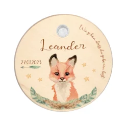 Kerzenteller "Fuchs" für Kinder | Personalisierter Geburtstagsteller aus Holz für Mädchen und Jungen + Kerze | Geschenkidee zur Geburt, Taufe, Kindergeburtstag | weitere Motive zur Auswahl