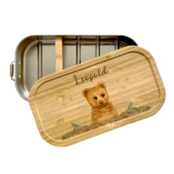 Kinder Brotdose Bär mit Namen | Lunchbox mit Tiermotiv für Jungen und Mädchen | Kindergarten und Schule | Personalisiertes Geburtstagsgeschenk