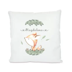 Kinderkissen "Fuchs" mit dem Namen des Kindes | Besondere Geschenkidee u. personalisiertes Geschenk für Mädchen und Jungen | Schöne Dekoration für das Kinderzimmer | 4 Motivvarianten zur Auswahl