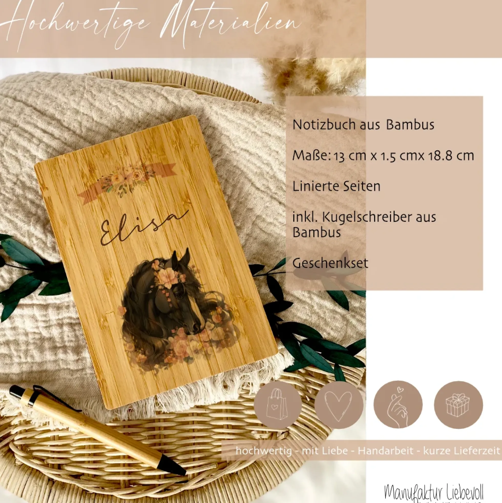 Kinder Notizbuch Pferd mit Namen | personalisiertes Tagebuch Schreibheft Pony für Mädchen als besonderes Geschenk Geburtstag | 7 Motivvarianten zur Auswahl